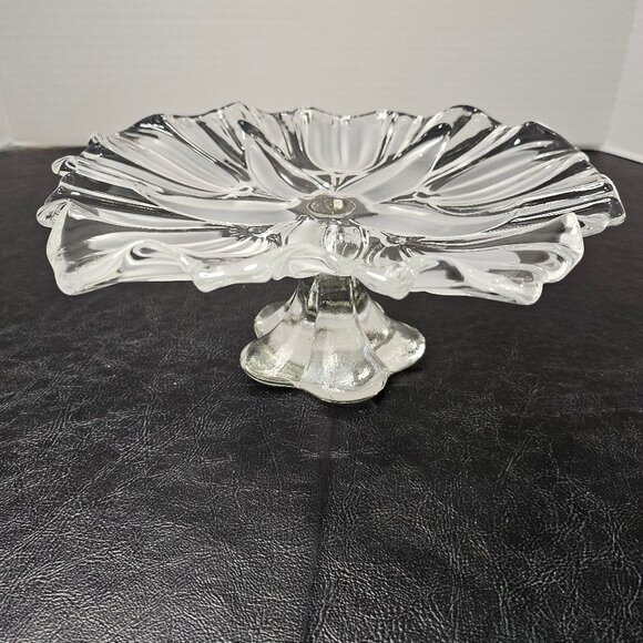 Mikasa Round Compote Tulips Satin Frosted Glass Pedestal Footed Compote - Picture 6 of 12